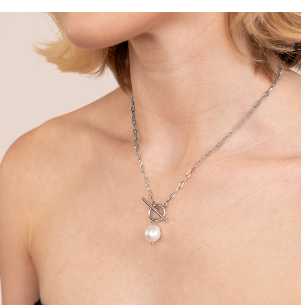 Collar plateado Eva Claro con perlas