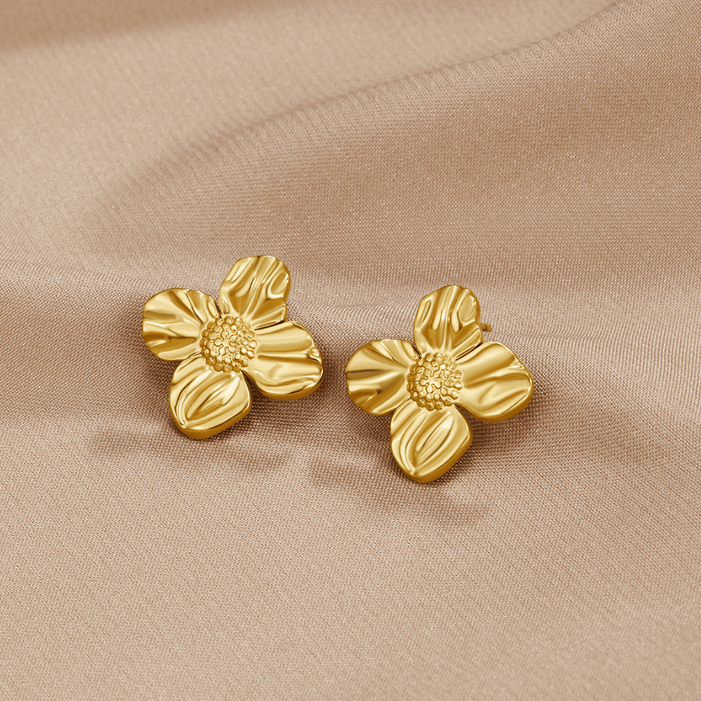 Pendientes florales dorados 18K