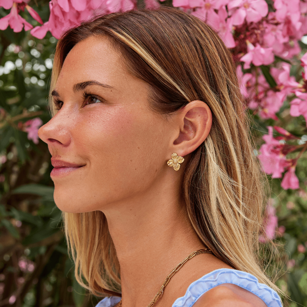Pendientes florales dorados 18K