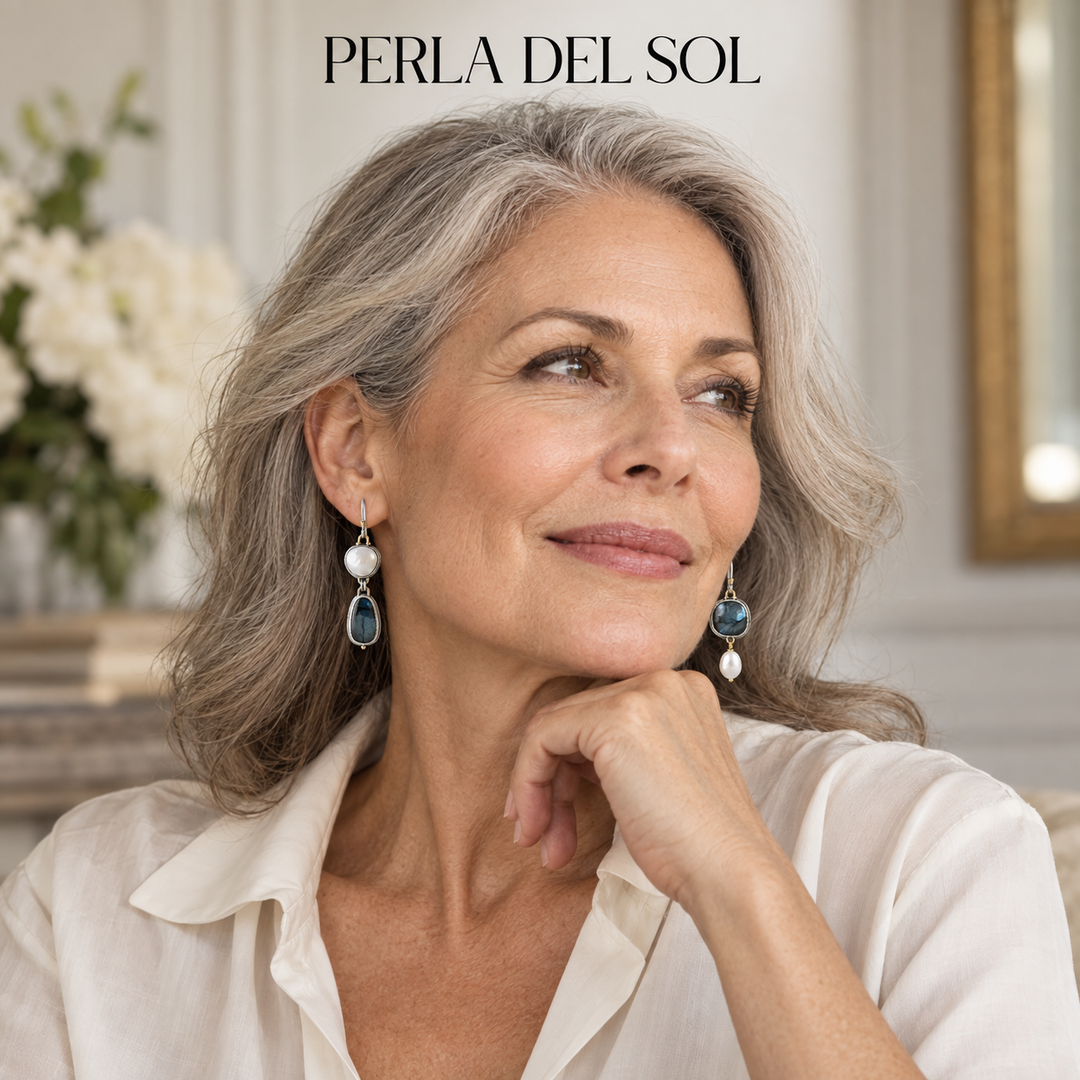 Pendientes vintage de piedra azul con perlas