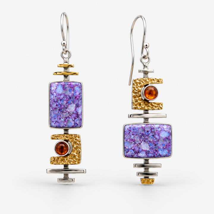 Pendientes de piedra natural en metales mixtos
