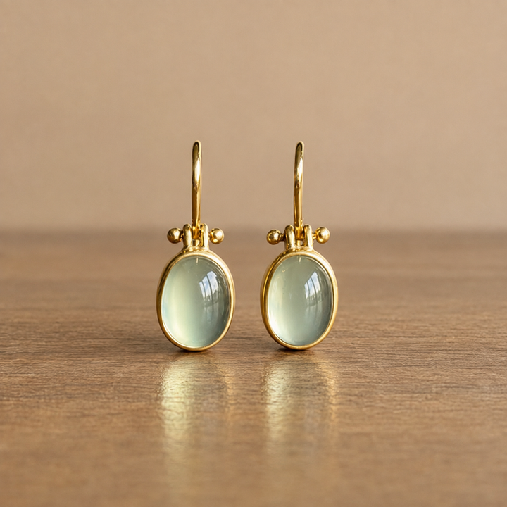 Pendientes de clip vintage con piedra de luna verde