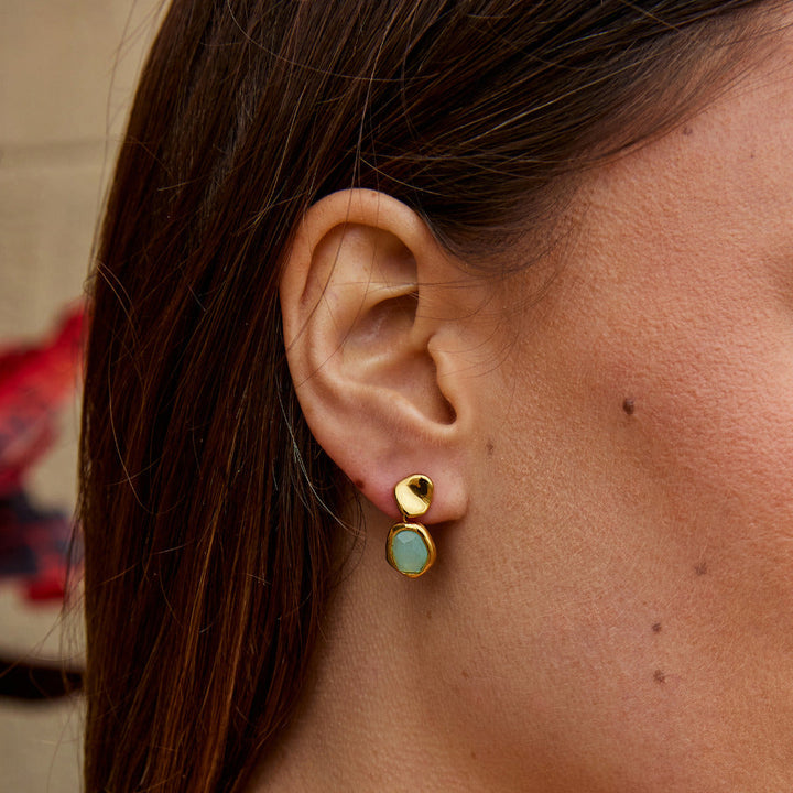 Pendientes colgantes dorados aguamarina