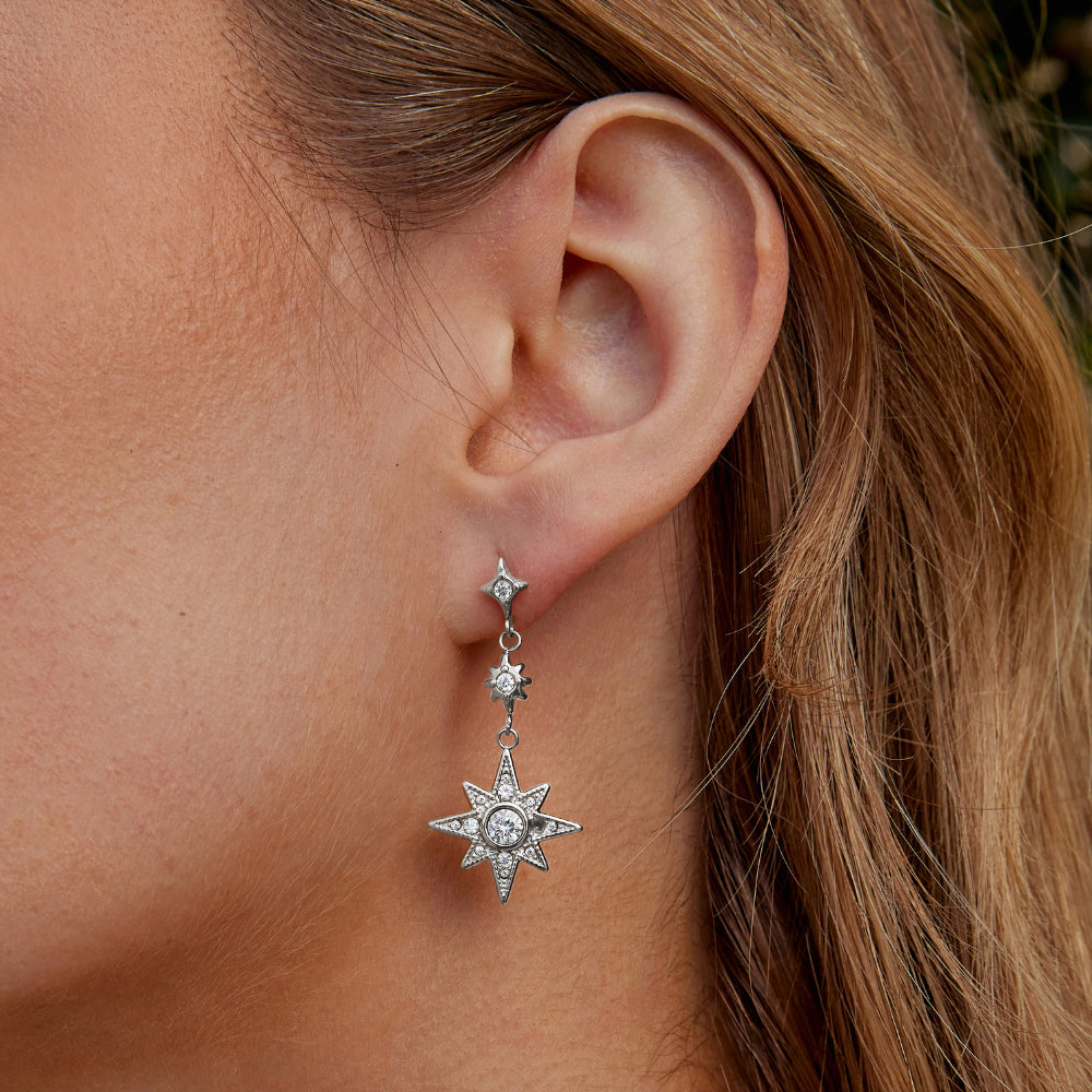 Pendientes plateados Luna & Estrella de cristal