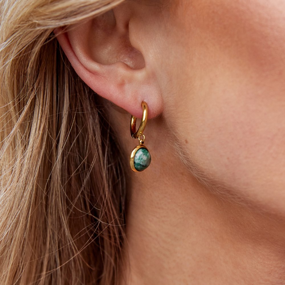 Pendientes de aro Amelia de piedra verde