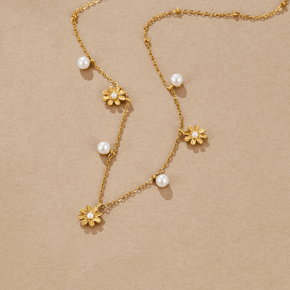 Collar Otoño con flores y perlas