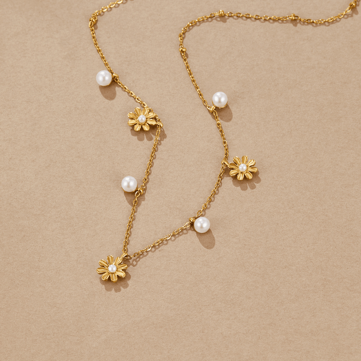 Collar Otoño con flores y perlas