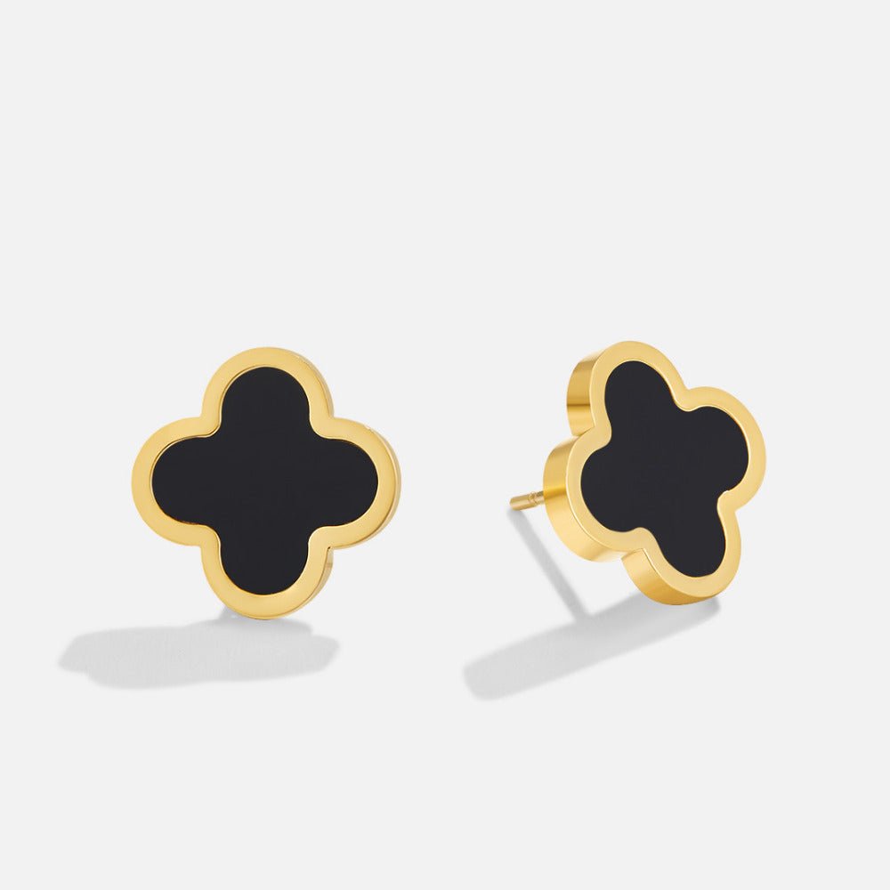 Pendientes negros trébol de cuatro hojas