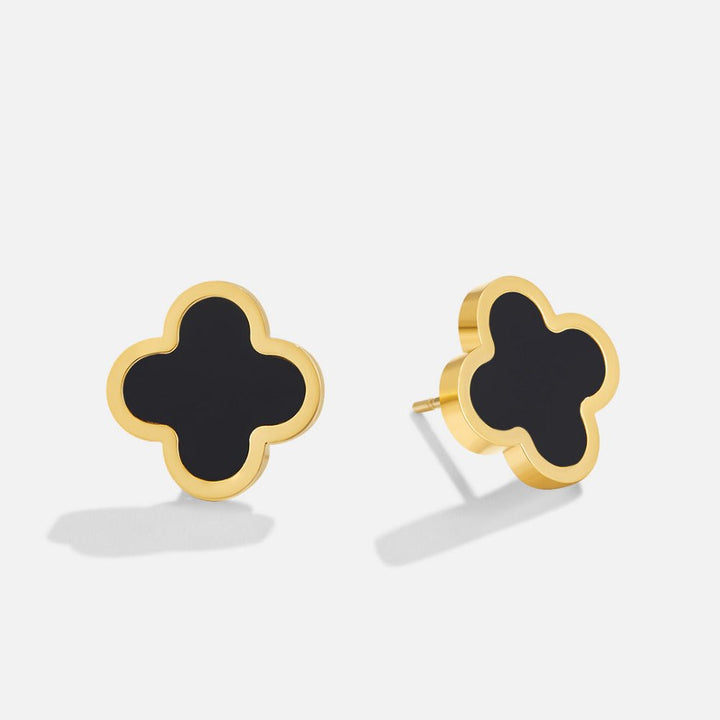 Pendientes negros trébol de cuatro hojas