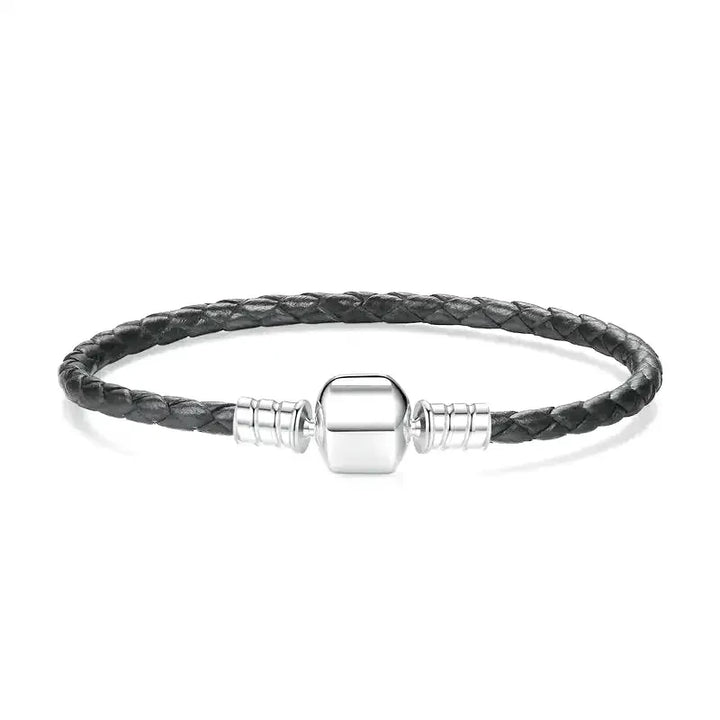 Pulsera de Cuero Negra con Charms