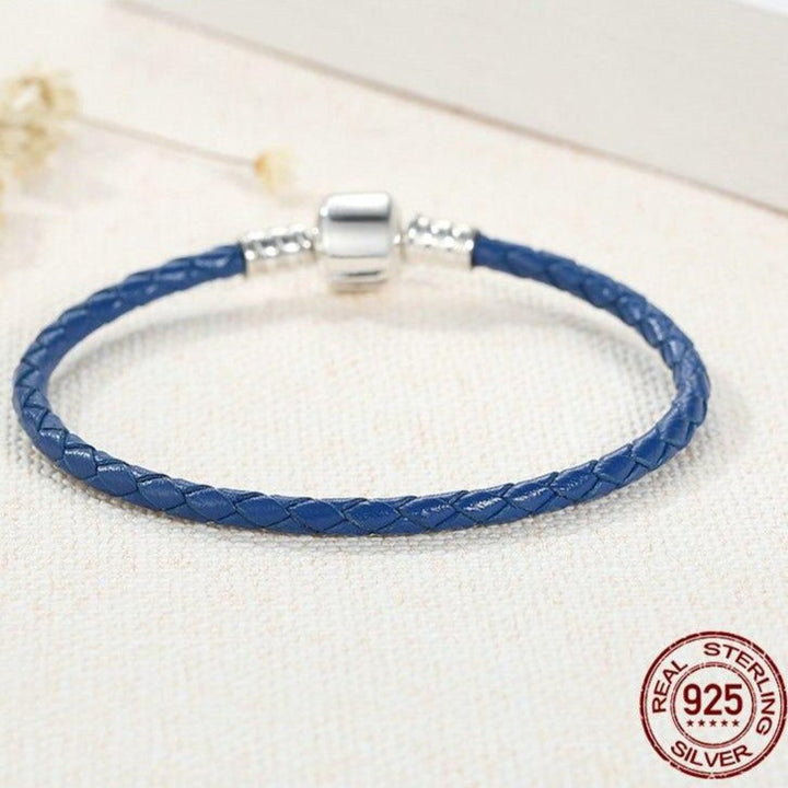 Pulsera de Cuero Azul con Encantos