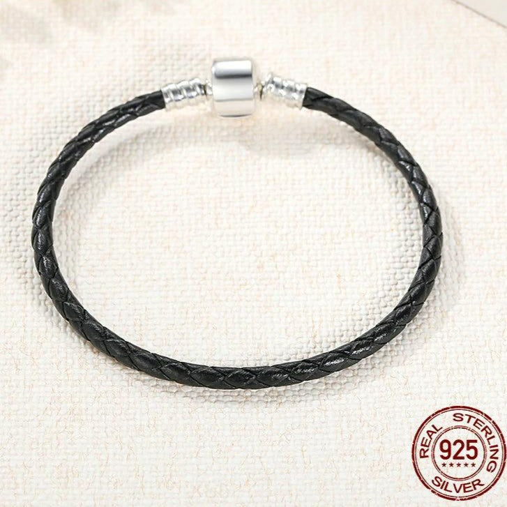 Pulsera de Cuero Negra con Charms