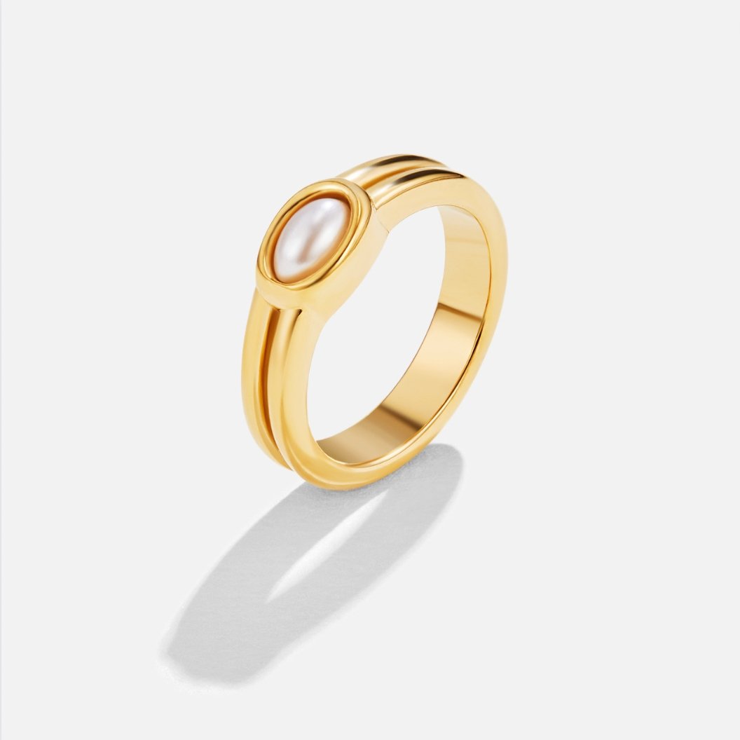 Anillo ancho perla 18K dorado