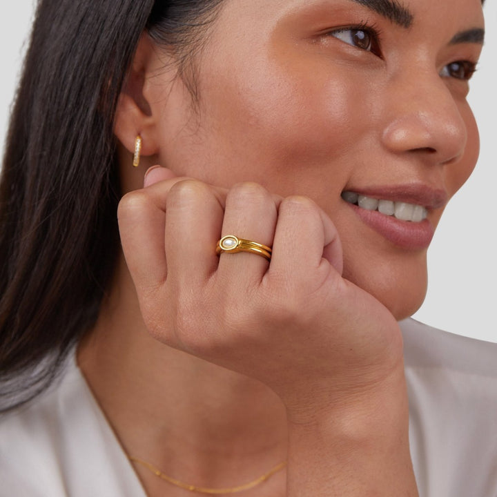 Anillo ancho perla 18K dorado