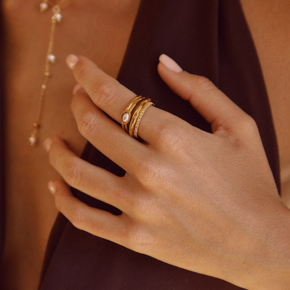 Anillo ancho perla 18K dorado