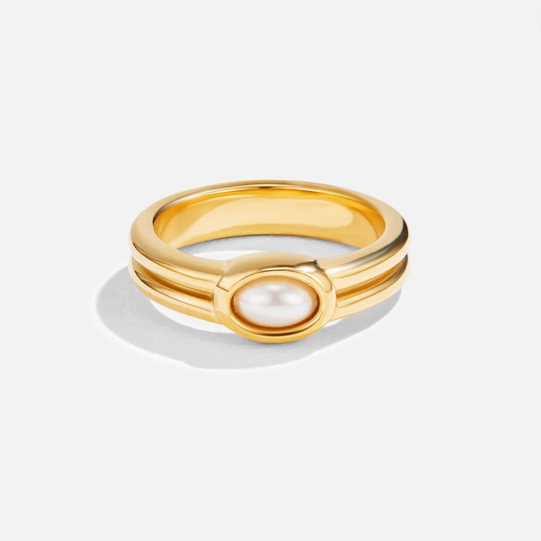 Anillo ancho perla 18K dorado