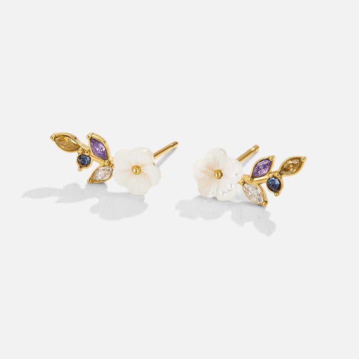Pendientes florales blancos con cristales