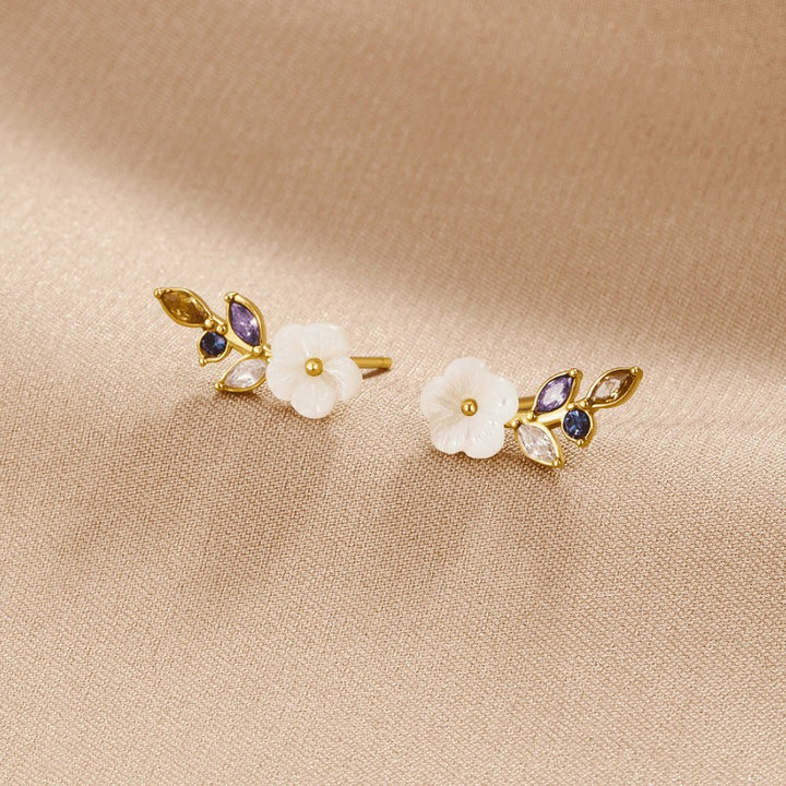 Pendientes florales blancos con cristales