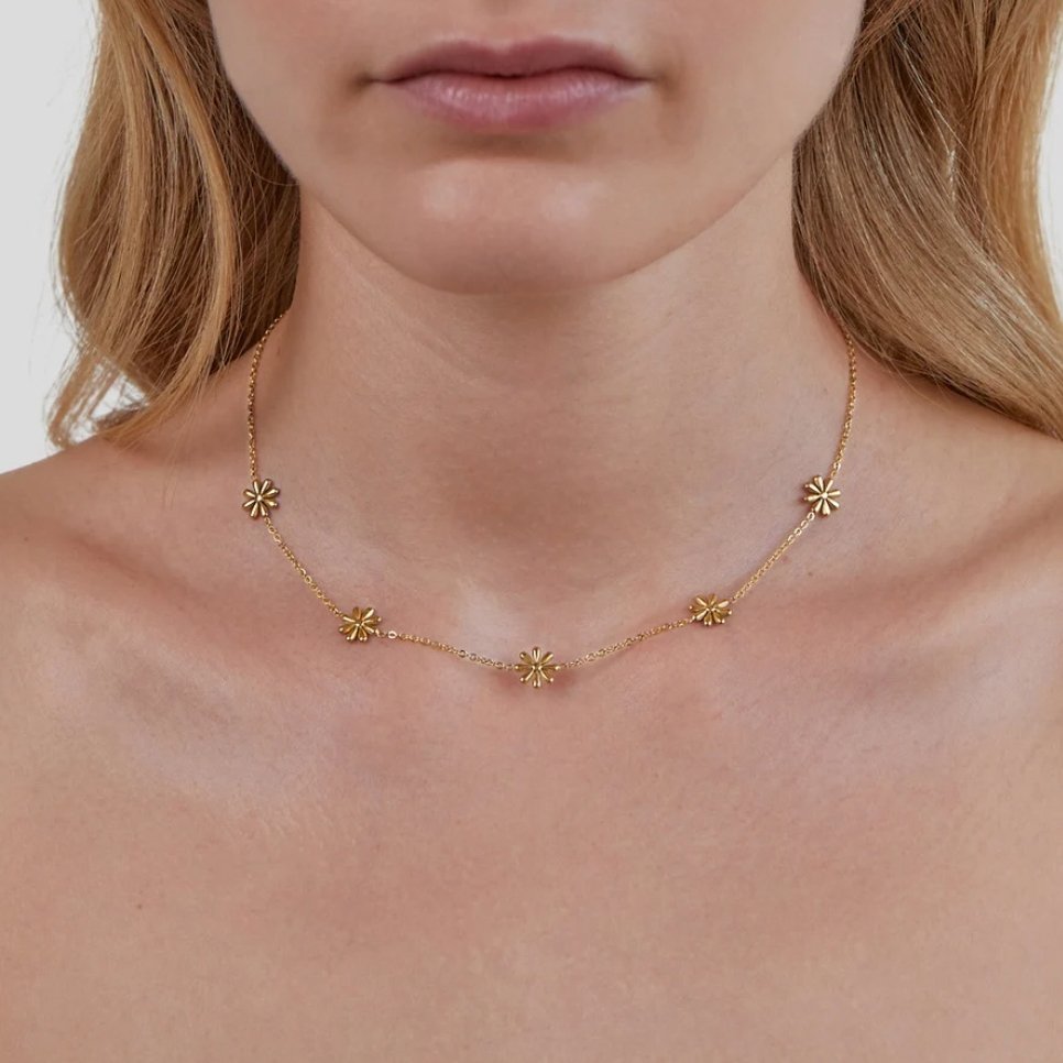 Collar Flower Power chapado en oro de 18K