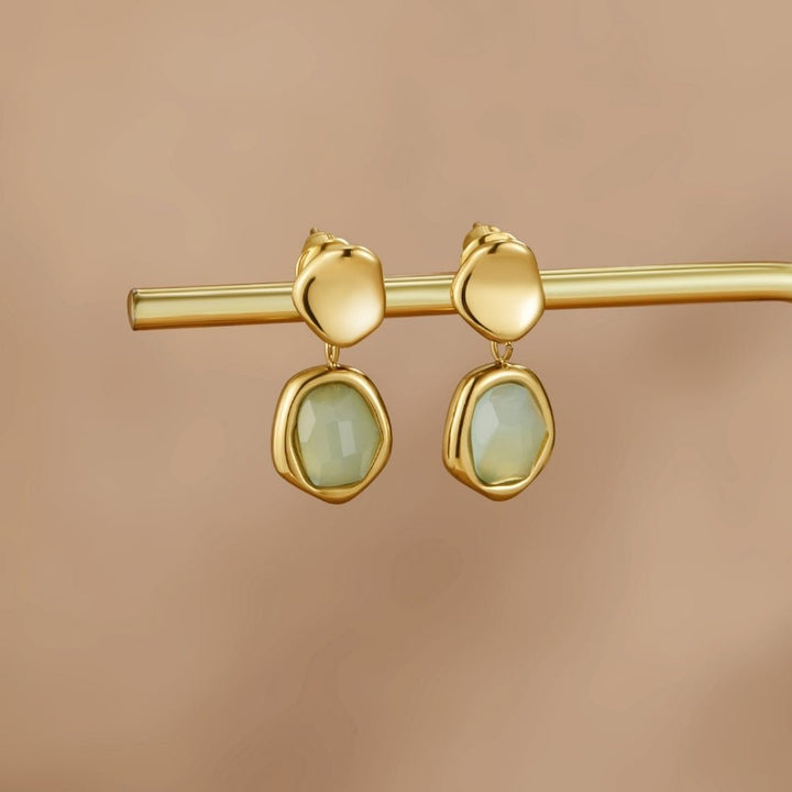 Pendientes colgantes dorados aguamarina