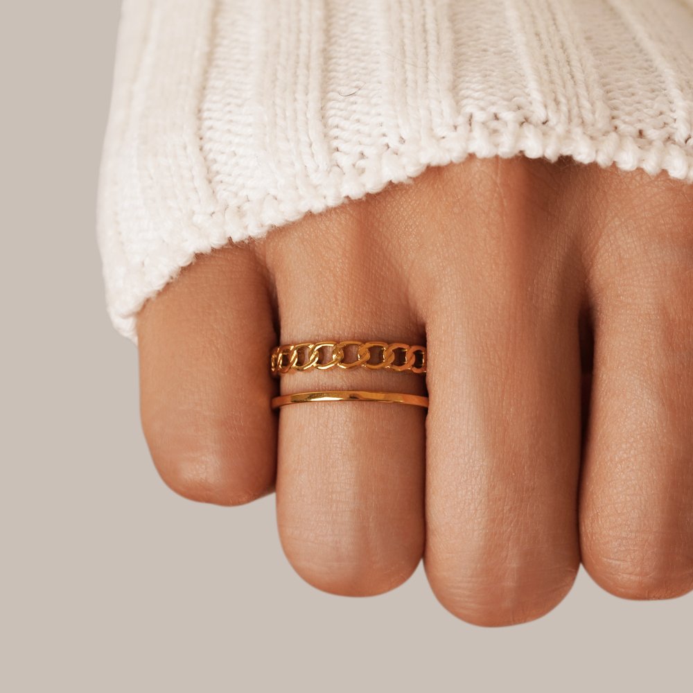 Anillo dorado cadena texturizado