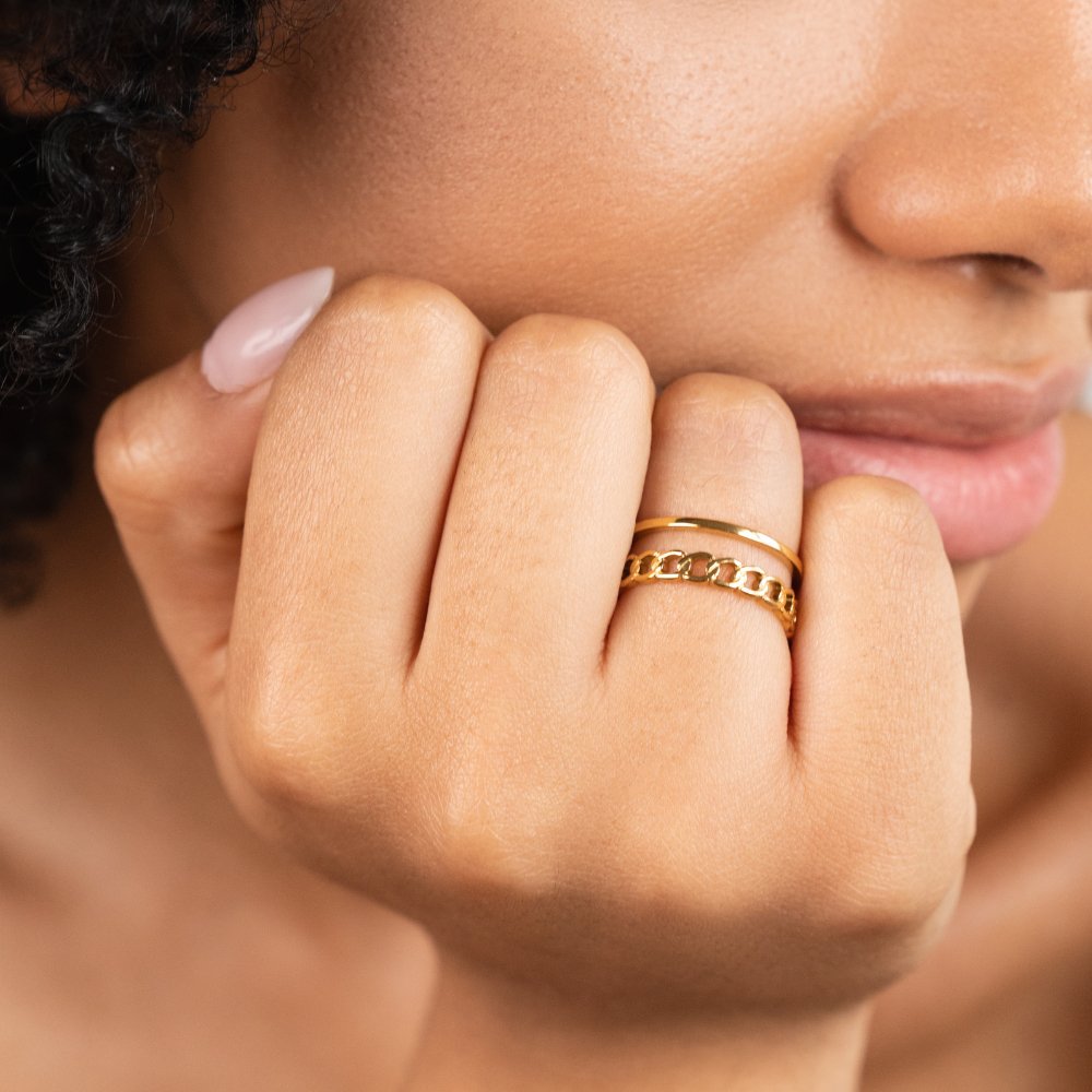 Anillo dorado cadena texturizado