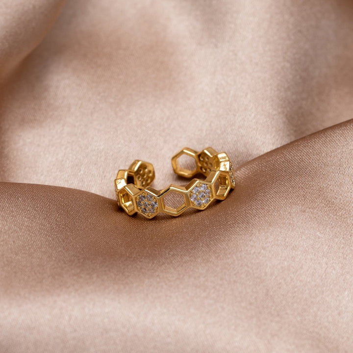 Anillo dorado cristal pavée