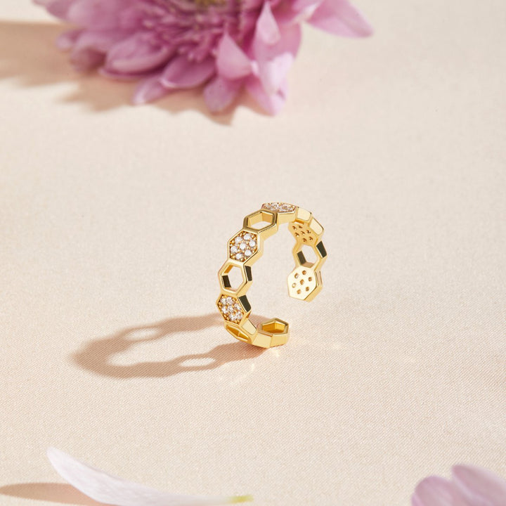 Anillo dorado cristal pavée