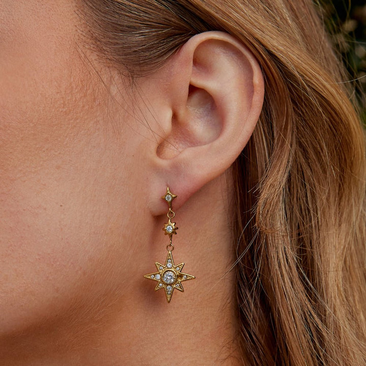 Pendientes dorados Luna & Estrellas de cristal