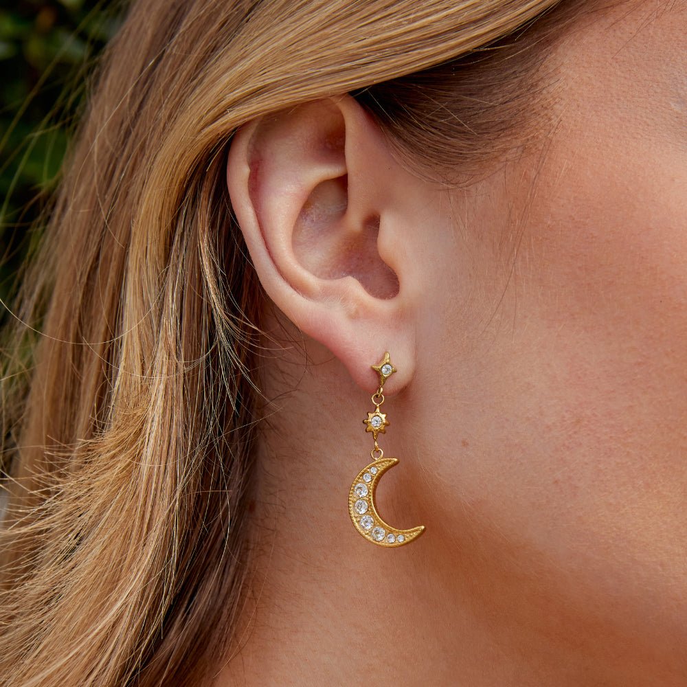 Pendientes dorados Luna & Estrellas de cristal