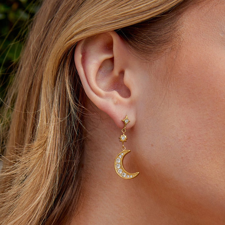Pendientes dorados Luna & Estrellas de cristal