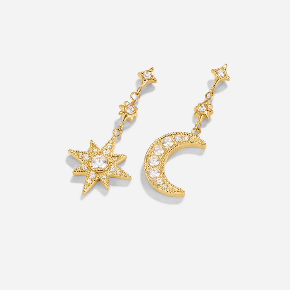 Pendientes dorados Luna & Estrellas de cristal