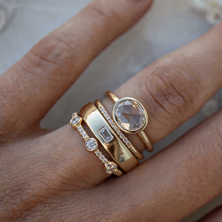 Anillo Lily vintage dorado y circonita set