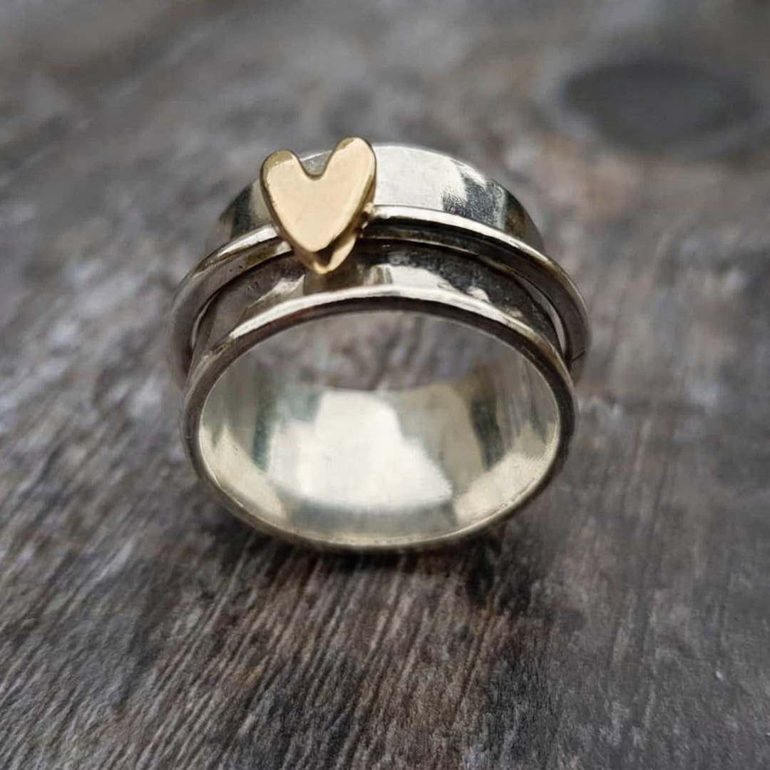 Anillo Mely dorados corazón plateado
