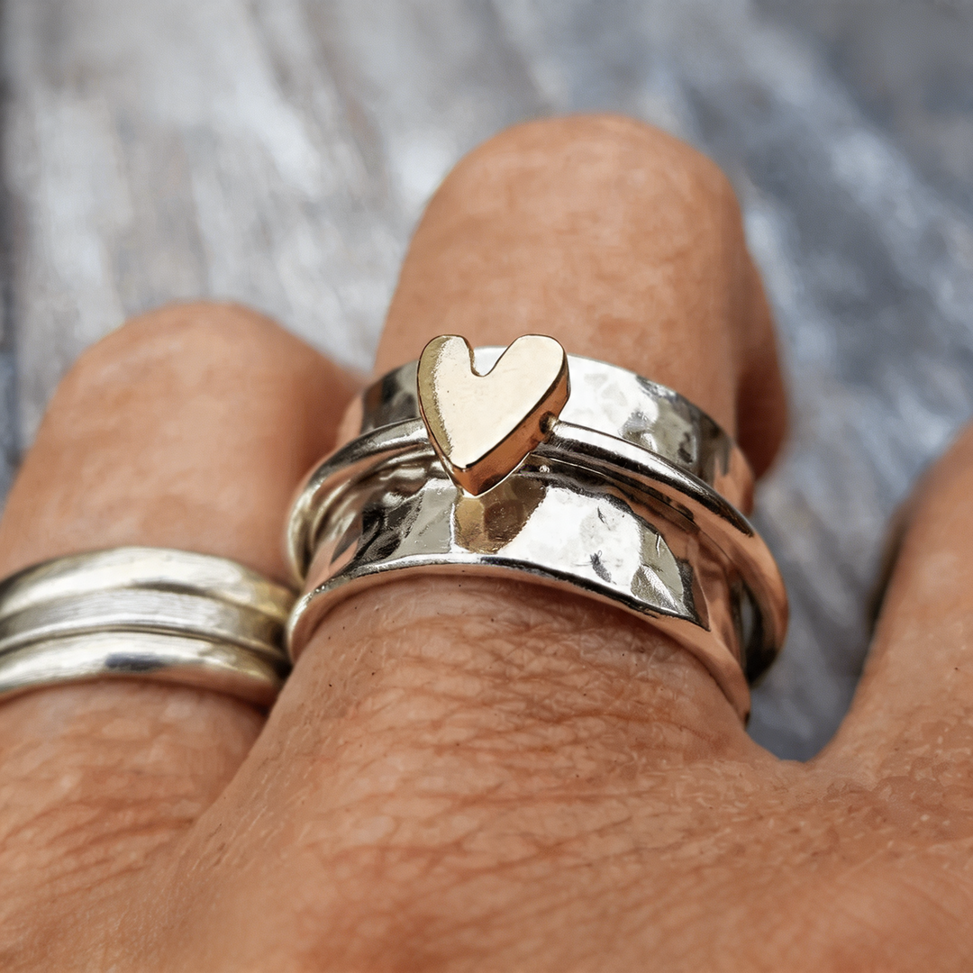 Anillo Mely dorados corazón plateado