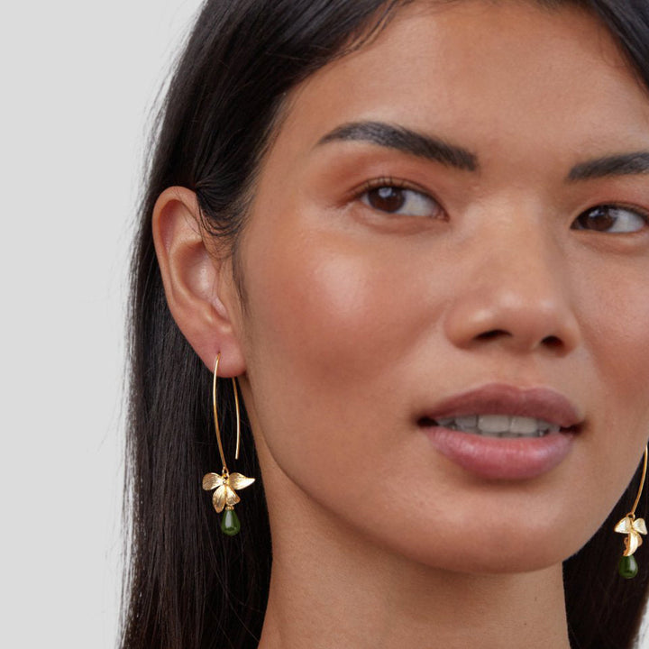 Pendientes de perla de jade con gotas florales