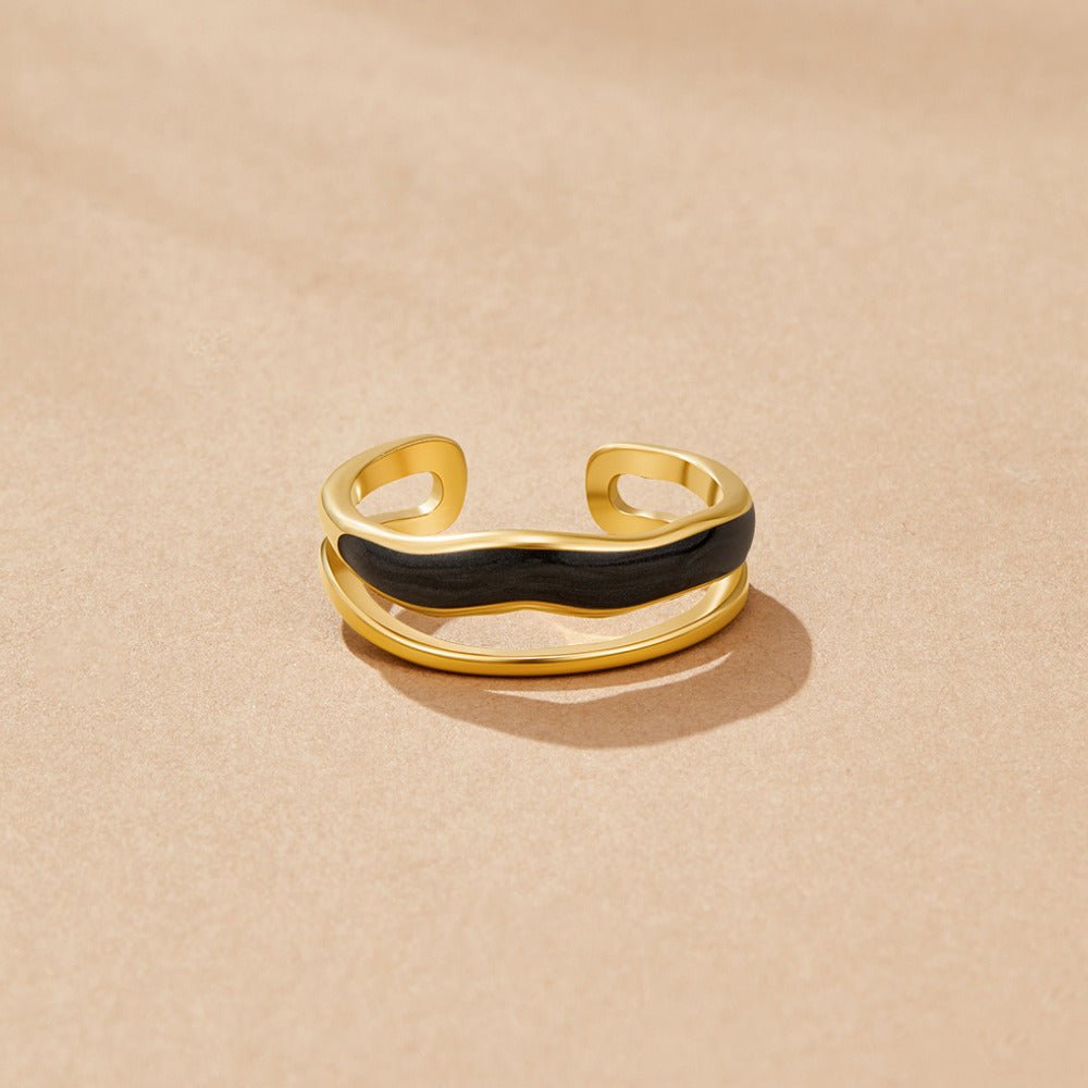 Anillo texturizado negro Sahara dorado
