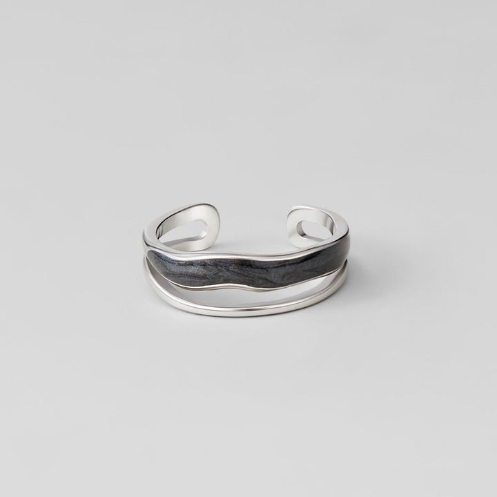 Anillo multifila negro Sahara plateado
