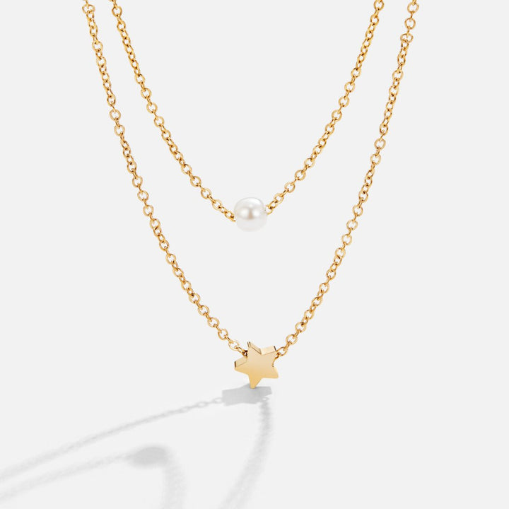 Collar dorado multicapa Estrella y Perlas