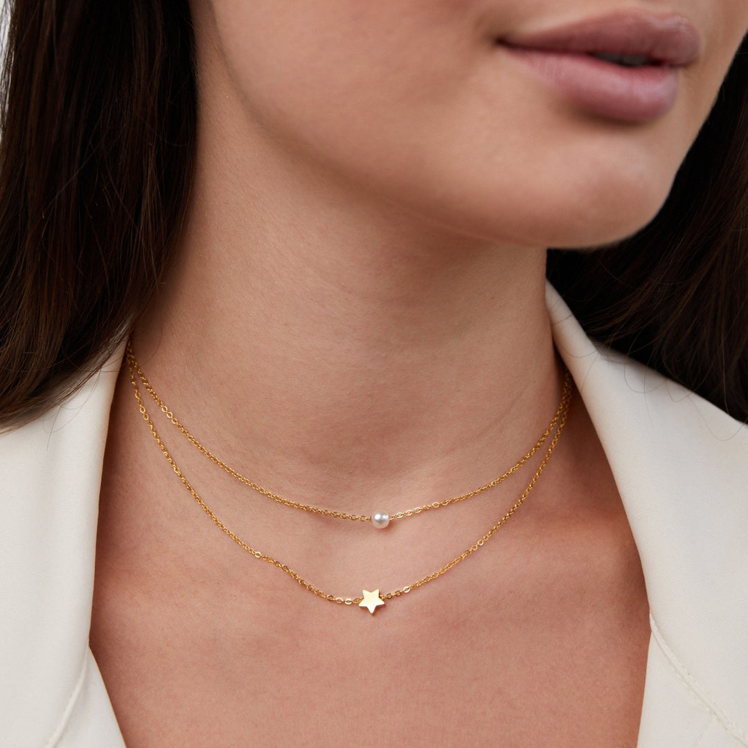 Collar dorado multicapa Estrella y Perlas