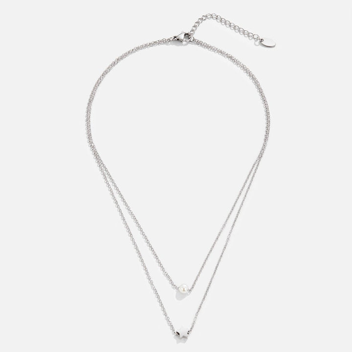 Collar de plata multicapa con estrella y perla