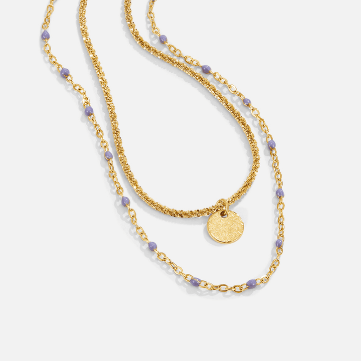 Collar dorado multicapa Lia con medallón y cuentas