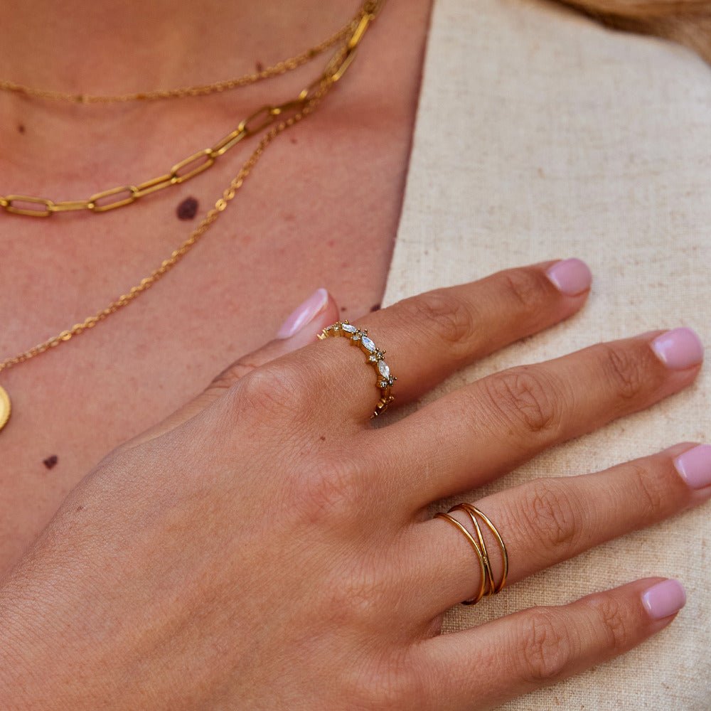 Anillo élégante cristal dorado