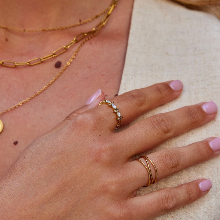 Anillo élégante cristal dorado
