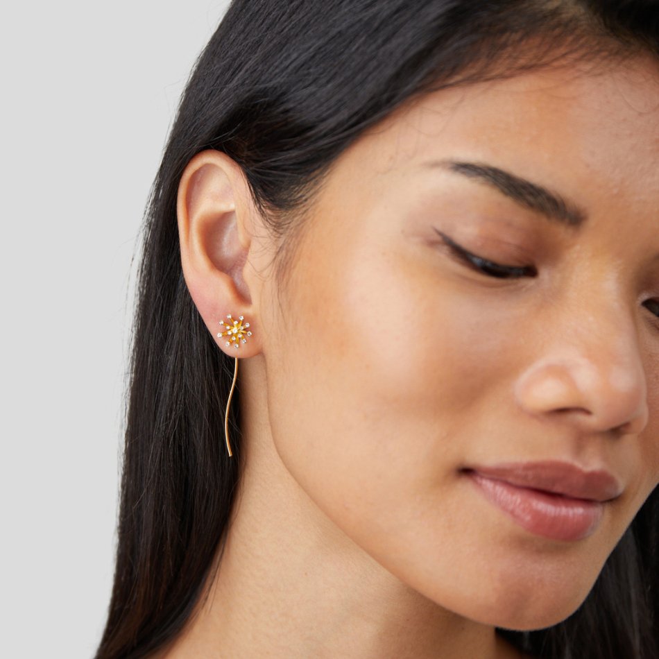 Pendientes dorados 18K Dandelion Pide un deseo