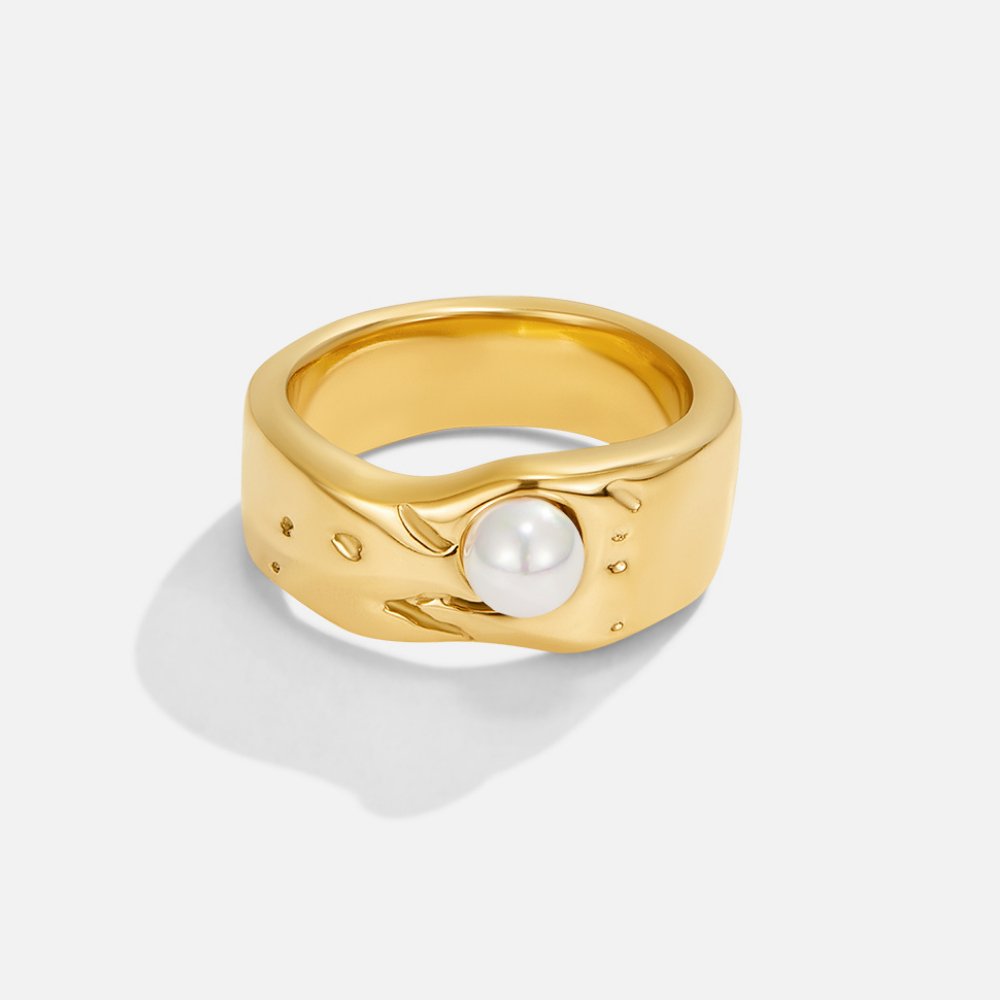 Anillo Malia ancho dorado perlas