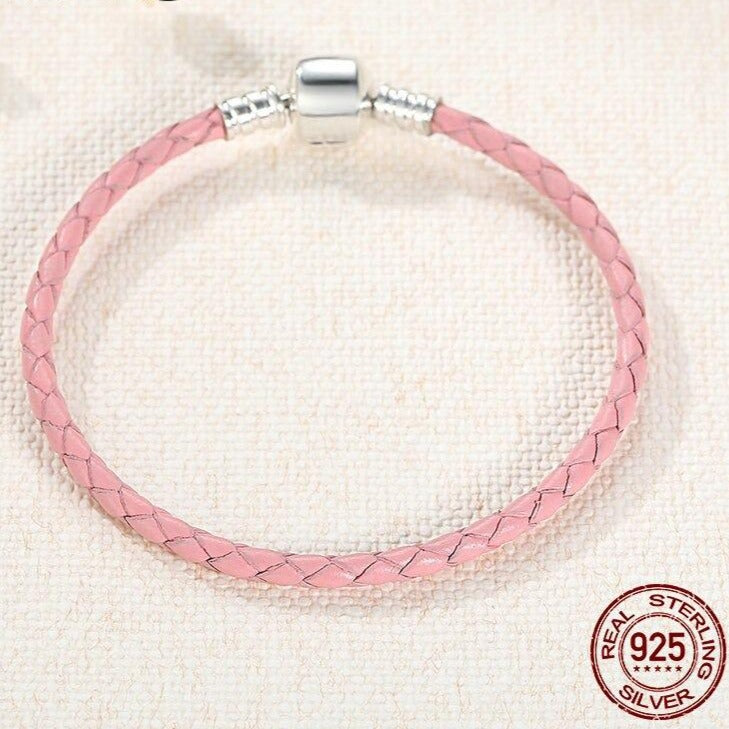 Pulsera de Cuero Rosa con Charms