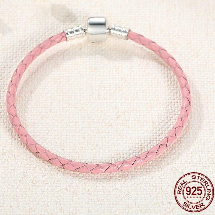 Pulsera de Cuero Rosa con Charms