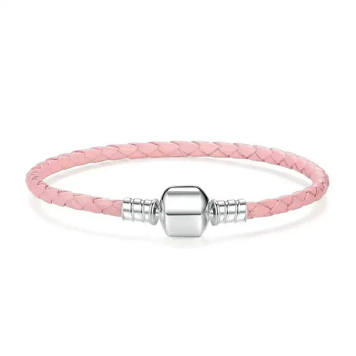 Pulsera de Cuero Rosa con Charms