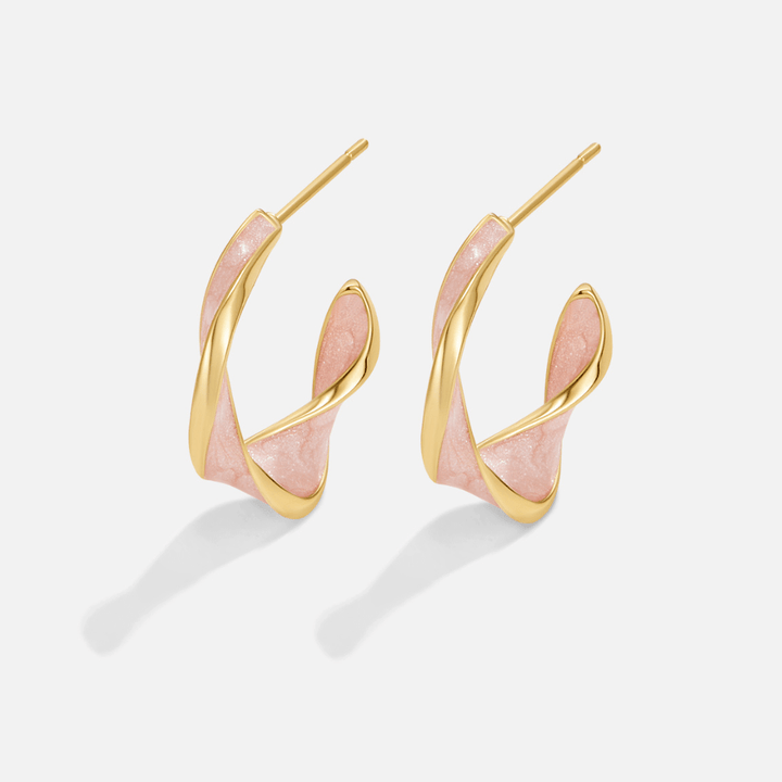 Pendientes de aro trenzados rosas con perlas